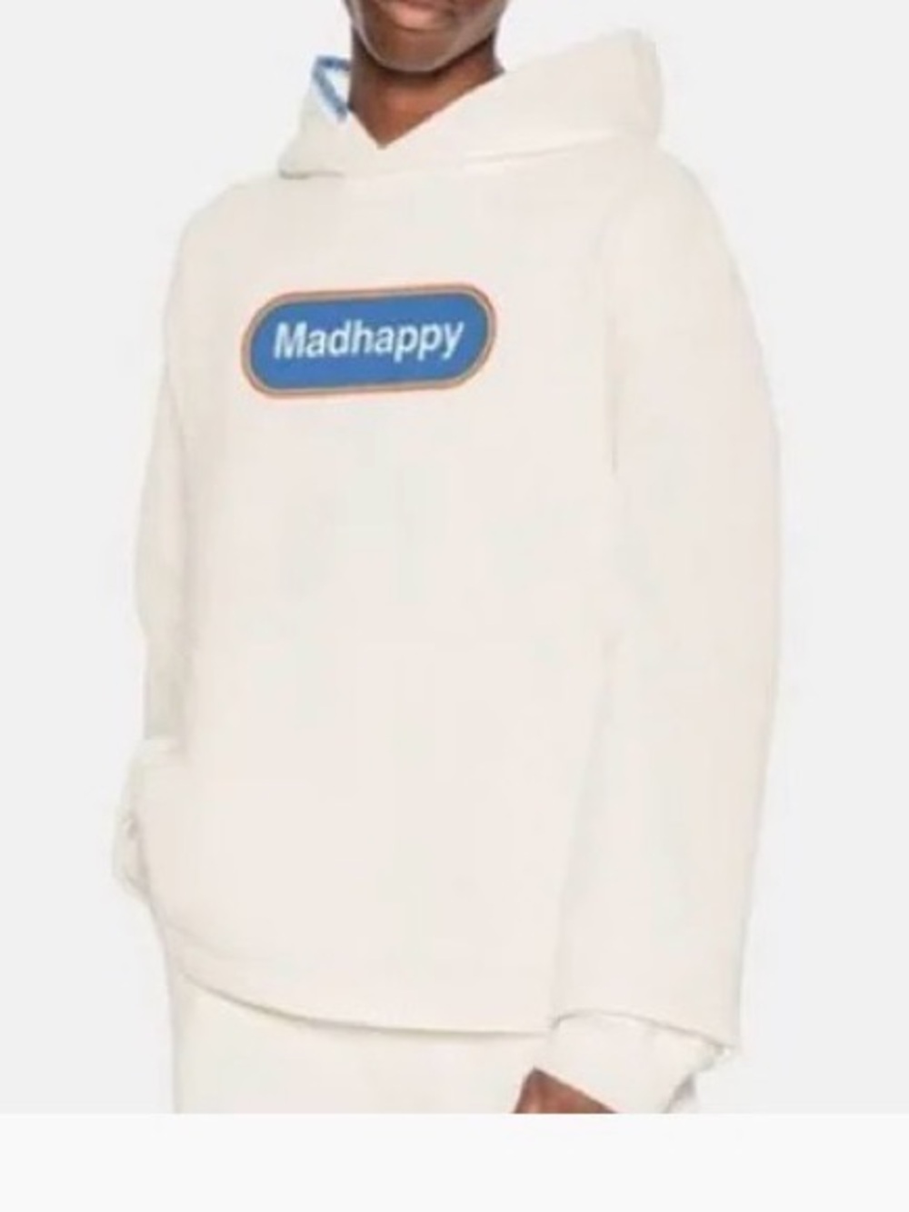 MADHAPPY 100% Cotton Streetwear LA Pill Hoodie Blue Stitching White SZ S